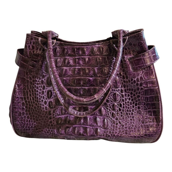 VEARI Purple Crocodile Embossed Leather Shoulder Bag Size XL - Picture 2 of 13